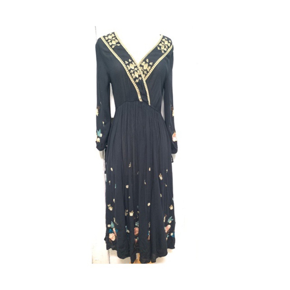 Free People Black Floral Embroidered Maxi …